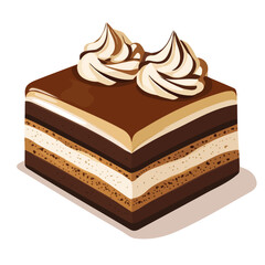 Flat 2D Tiramisu Cake illustration, vector graphic in icon style, on white background