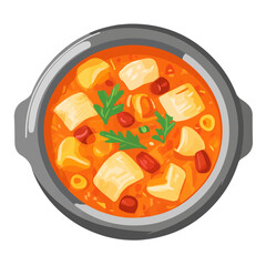 2D flat vector illustration of a Kimchi Stew in icon style, isolated on white background