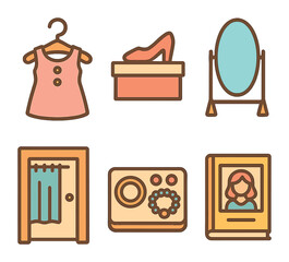 Children's Fashion Illustrations. Flat vector mini-illustrations Fashion shopping in colors children's