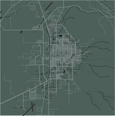 Map of Alamogordo in New Mexico in a smooth dark style. Contains layered vector with roads water, parks, etc.