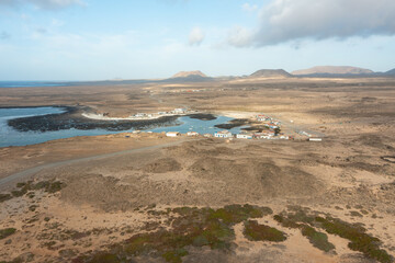 Aerial View of Majanicho Village and Beach, Fuerteventura