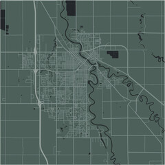 Map of Great Forks in North Dakota in a smooth dark style. Contains layered vector with roads water, parks, etc.