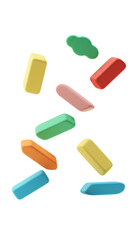 Colorful school erasers PNG. Colored erasers falling down for back to school concept PNG. Colored eraser for school and outdoors activities flying isolated. Pencil eraser school supply PNG