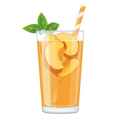 2D flat vector illustration of a Peach Iced Tea in icon style, isolated on white background