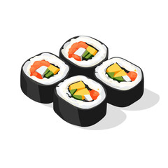 Minimal flat vector of a Kimbap, 2D icon-style illustration on white background