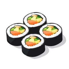 Flat 2D Kimbap illustration, vector graphic in icon style, on white background © Antoni