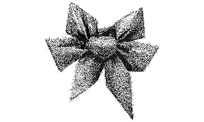 Vintage halftone stipple bow with grainy dotwork texture for punk grunge y2k collage design. Retro noisy photocopy vector element, perfect for sticker, poster, urban art, brutal aesthetic, nostalgia