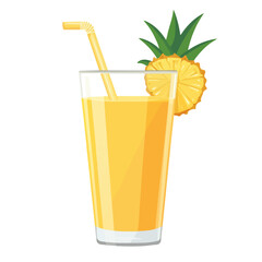 Flat 2D Pineapple Juice illustration, vector graphic in icon style, on white background