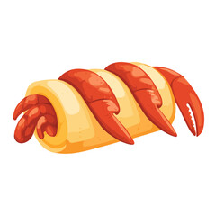 2D flat vector illustration of a Lobster Roll in icon style, isolated on white background