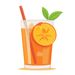 Flat 2D Peach Iced Tea illustration, vector graphic in icon style, on white background