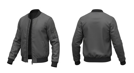 Dark Gray Bomber Jacket Mockup, a front and back view for clothing design