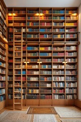 Vast Library Interior Featuring Tall Bookshelves Filled With Colorful Books and a Ladder