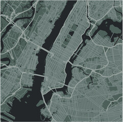 Map of New York Center in New York in a smooth dark style. Contains layered vector with roads water, parks, etc.