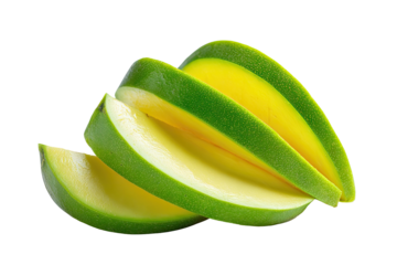 Sliced mango segments, vibrant yellow and green