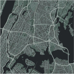 Map of The Bronx in New York in a smooth dark style. Contains layered vector with roads water, parks, etc.