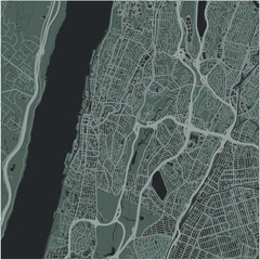 Map of Yonkers in New York in a smooth dark style. Contains layered vector with roads water, parks, etc.
