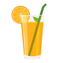 Flat 2D Orange Juice illustration, vector graphic in icon style, on white background