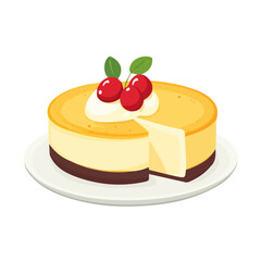 Minimal flat vector of a Ricotta Cheesecake, 2D icon-style illustration on white background