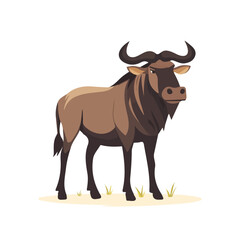 Wildebeest, flat style 2D vector image, isolated on a white background