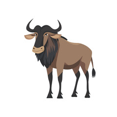 Minimal flat vector of a Wildebeest, 2D icon-style illustration on white background