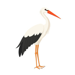 Minimal flat vector of a Stork, 2D icon-style illustration on white background