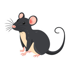 Flat 2D Rat illustration, vector graphic in icon style, on white background