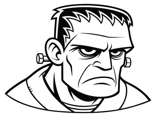 Obraz premium Vector Cartoon Green Frankenstein Monster Head Line Art