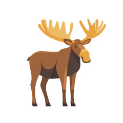 Flat 2D Moose illustration, vector graphic in icon style, on white background