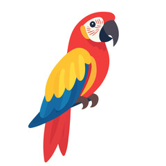 Macaw, flat style 2D vector image, isolated on a white background
