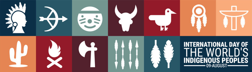 International Day of the World's Indigenous Peoples Geometric shape pattern background, banner or poster design template. observed every year in August. Holiday concept. Use to any Template, card