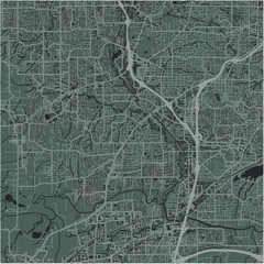 Map of Tigard in Oregon in a smooth dark style. Contains layered vector with roads water, parks, etc.