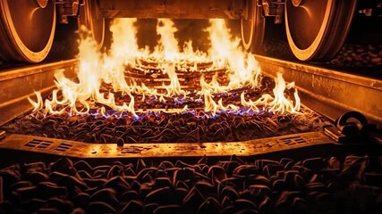 Fiery Inferno Engulfs Train Tracks Beneath Rolling Wheels.