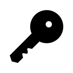 Classic key icon with round head and teeth in silhouette for security and access