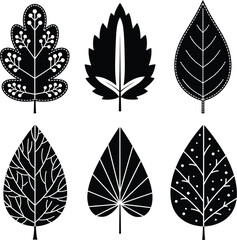 Fototapeta premium Stylized Black and White Leaf Silhouettes Set