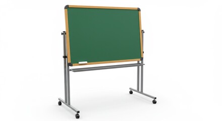 Obraz premium Green Chalkboard on Wheels with Wooden Frame and Chalk