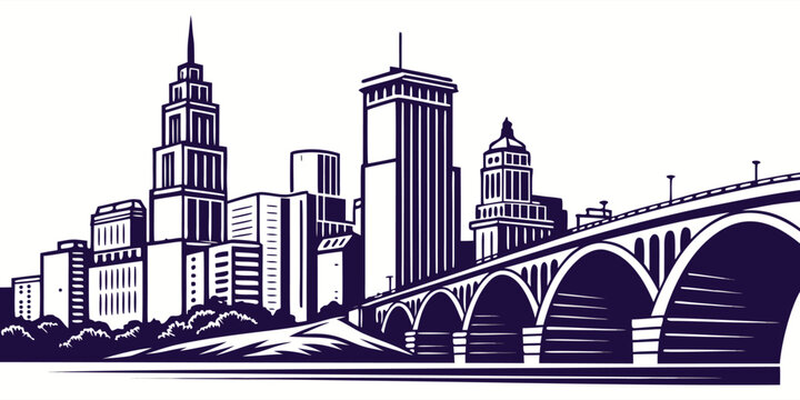 Minnesota City Vector: Minneapolis's IDS Center & Stone Arch Bridge