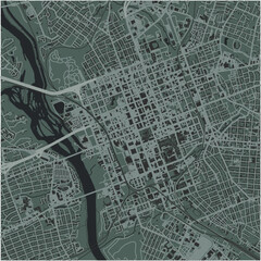 Map of Columbia Center in South Carolina in a smooth dark style. Contains layered vector with roads water, parks, etc.