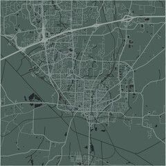 Map of Jackson in Tennessee in a smooth dark style. Contains layered vector with roads water, parks, etc.