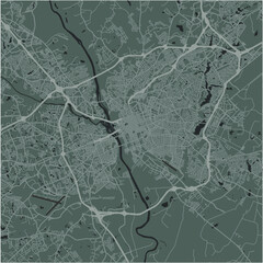 Map of Columbia in South Carolina in a smooth dark style. Contains layered vector with roads water, parks, etc.