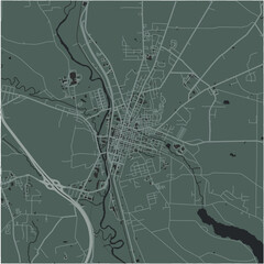 Map of Meadville in Pennsylvania in a smooth dark style. Contains layered vector with roads water, parks, etc.