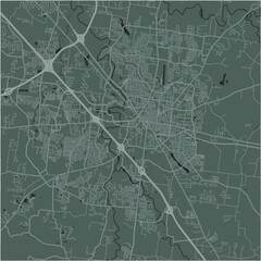 Map of Murfreesboro in Tennessee in a smooth dark style. Contains layered vector with roads water, parks, etc.