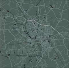 Map of Sumter in South Carolina in a smooth dark style. Contains layered vector with roads water, parks, etc.