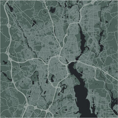 Map of Providence in Rhode Island in a smooth dark style. Contains layered vector with roads water, parks, etc.