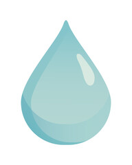Single blue water drop in flat minimal cartoon style isolated on white background clean and simple design for eco nature and purity concepts