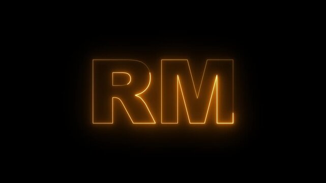 Neon ringgit icon animation. Glowing neon ringgit money icon, looped animation. ringgit currency sign, Business and finance conceptual neon ringgit. neon golden ringgit currency on black background.