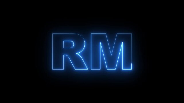 Neon ringgit icon animation. Glowing neon ringgit money icon, looped animation. ringgit currency sign, Business and finance conceptual neon ringgit. neon blue ringgit currency on black background.