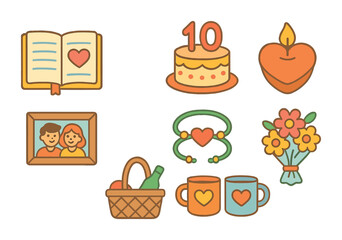 Relationship Traditions Icons. Flat vector mini-illustrations Relationship rituals and traditions in colors