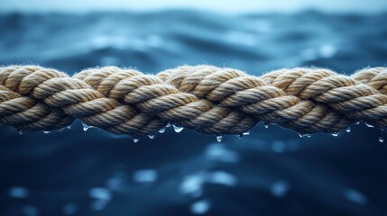 Fototapeta premium Close-up wet rope on dark blue sea