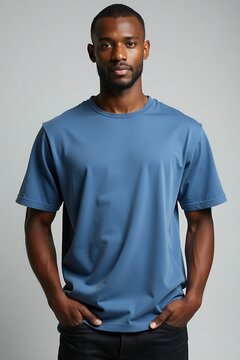 Blue Blank T-Shirt Mockup on Male Model &ndash; Studio Front View