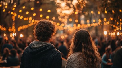 Fototapeta premium People gathering at outdoor evening event